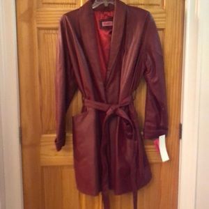 Red Genuine Leather trench coat